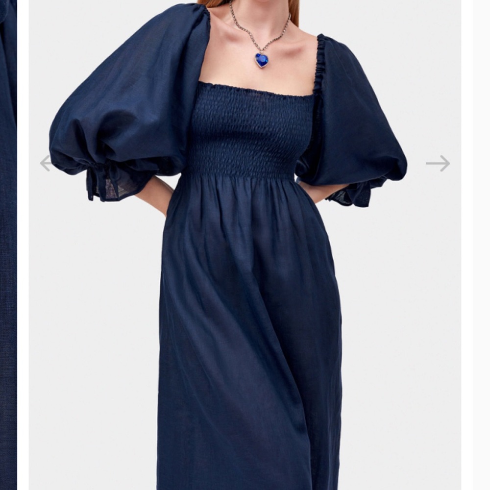 Sleeper Atlanta Dress Navy Linen Small NWT